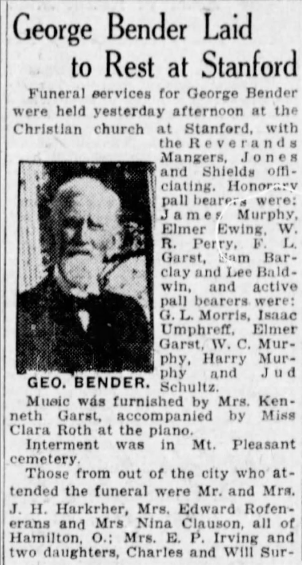 George Bender Laid to Rest at Stanford
